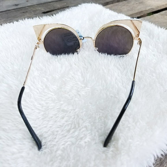 BLUE GOLD Cat Eye Retro Metallic Sunglasses Shades - Picture 5 of 8